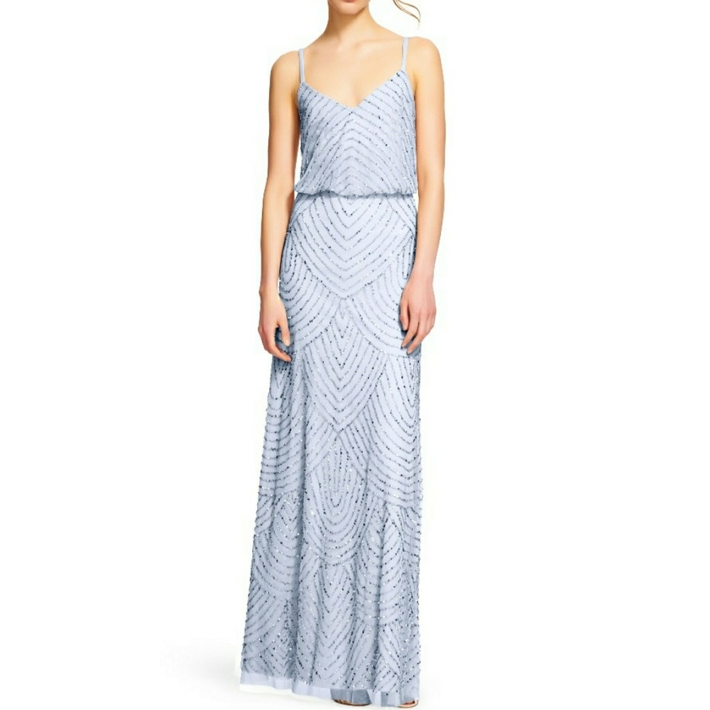 Adrianna Papell beaded art deco gown, blue mist
